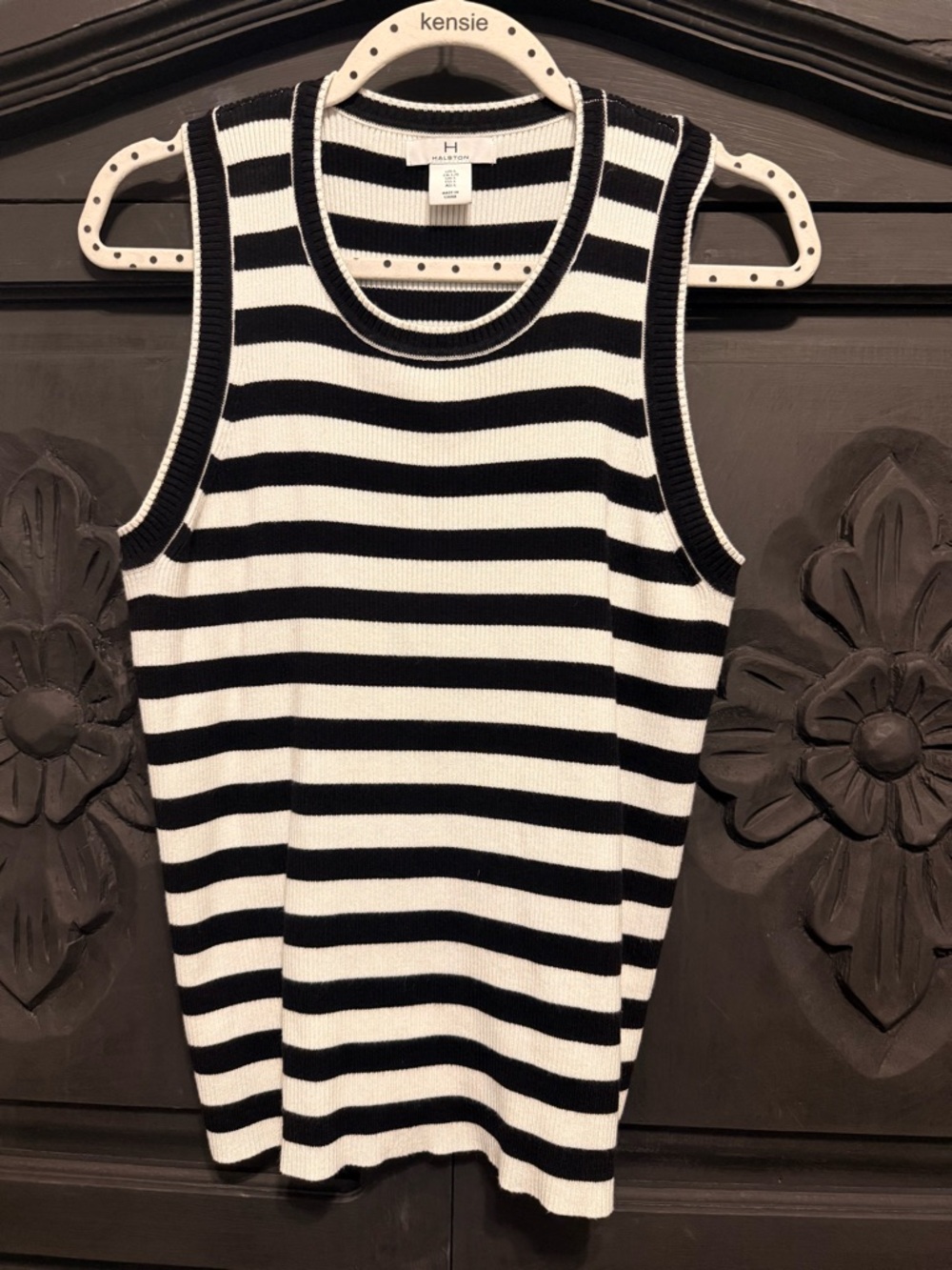 Halston Heritage Black & White Striped Knit Tank